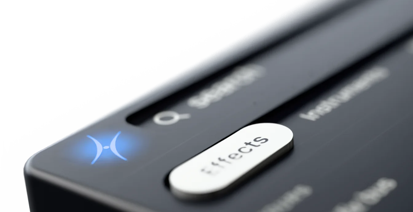 The corner of the Plugindex window: its mark lit blue, the search field, and the Effects tab.